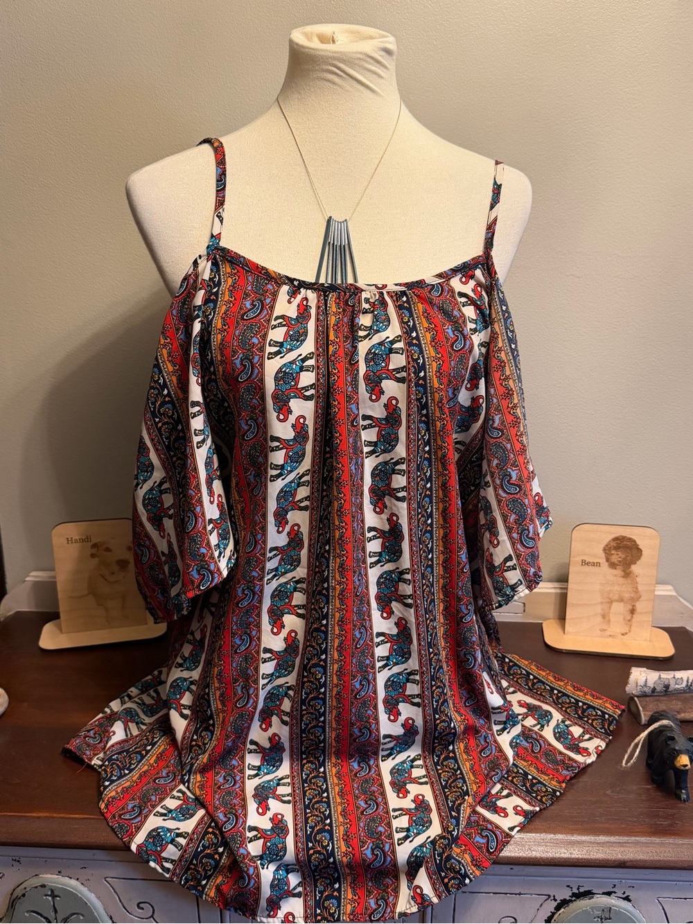 Rue21 Multi-Color Paisley Elephant Cold-Shoulder Dress